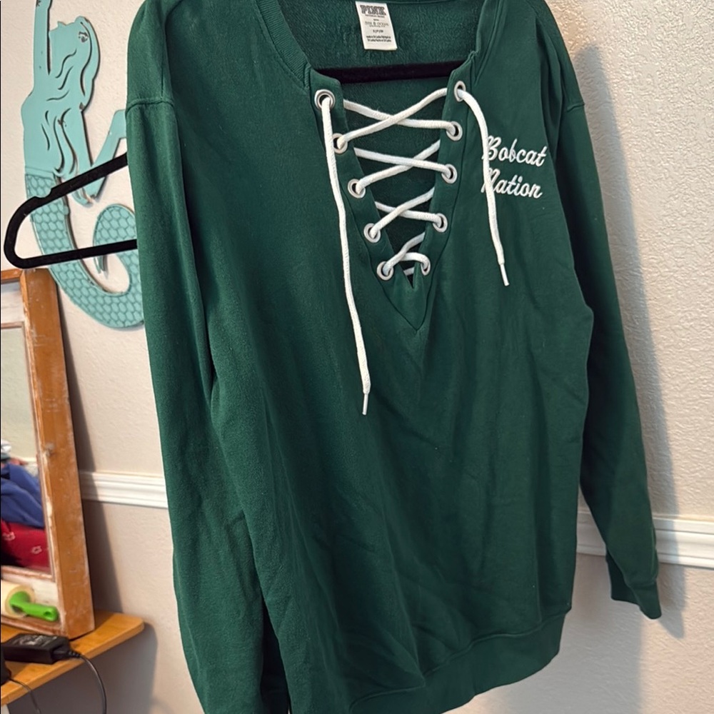 PINK Victoria's Secret Green Lace-Up Hoodie